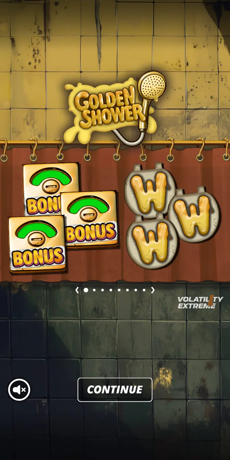 Golden Shower slot base game full grid with bathroom symbols