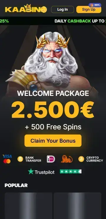 Online casino homepage featuring Golden Shower slot